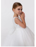 White Beaded Organza V Back Flower Girl Dress